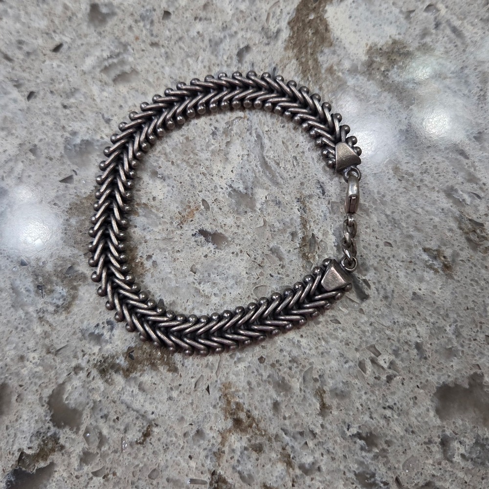Sterling‎ Silver .925 Bracelet Woven Herringbone Style Chain Italy Marked AJ